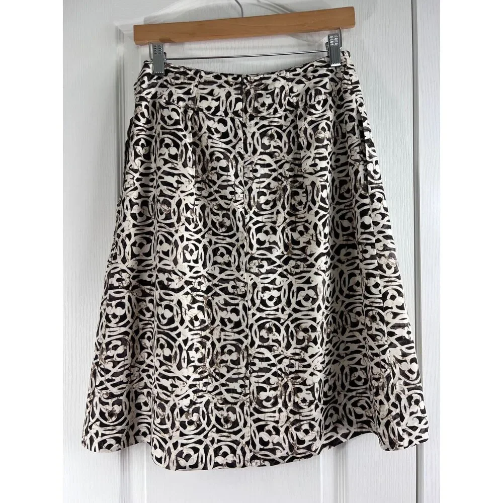 Banana Republic Women's Silk Pleated Skirt Brown Cream Print Size 2